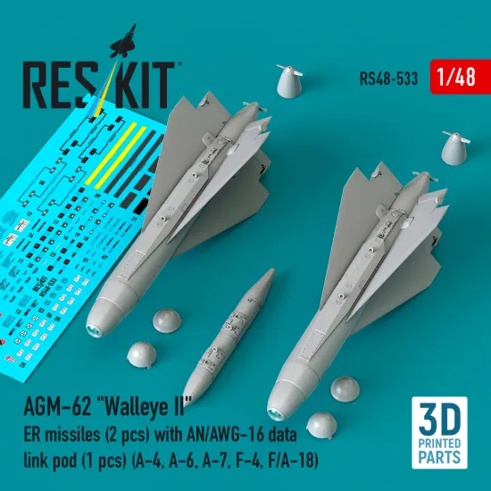 Reskit Rs48-0533 1/48 Agm-62 Walleye Ii Er Missiles 2 Pcs With An/Awg-16 Data Link Pod 1 Pcs