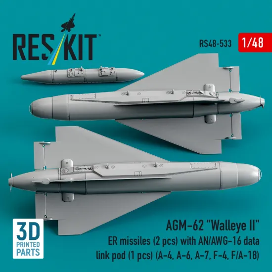 Reskit Rs48-0533 1/48 Agm-62 Walleye Ii Er Missiles 2 Pcs With An/Awg-16 Data Link Pod 1 Pcs