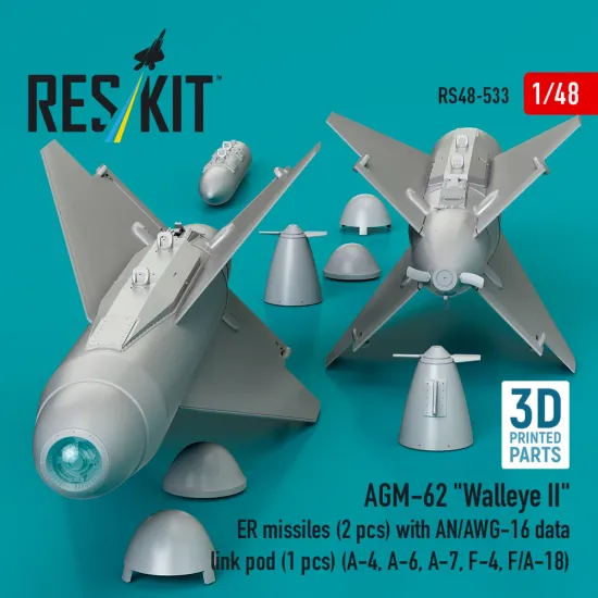 Reskit Rs48-0533 1/48 Agm-62 Walleye Ii Er Missiles 2 Pcs With An/Awg-16 Data Link Pod 1 Pcs