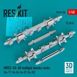 Reskit Rs48-0556 1/48 Mbd3-u6-68 Multiple Bombs Racks 2 Pcs Su-17, Su-24, Su-27, Su-30