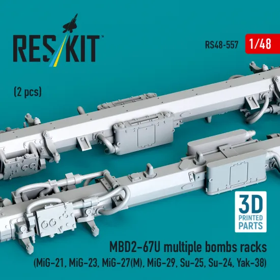 Reskit RS48-0557 1/48 MBD2-67U multiple bombs racks 2 pcs MiG-21, MiG-23, MiG-27М MiG-29, Su-25, Su-24, Yak-38