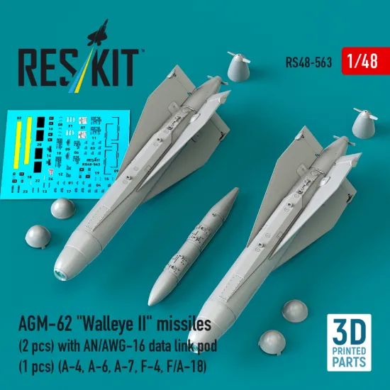 Reskit Rs48-0563 1/48 Agm-62 Walleye Ii Missiles 2 Pcs With An/Awg-16 Data Link Pod 1 Pcs