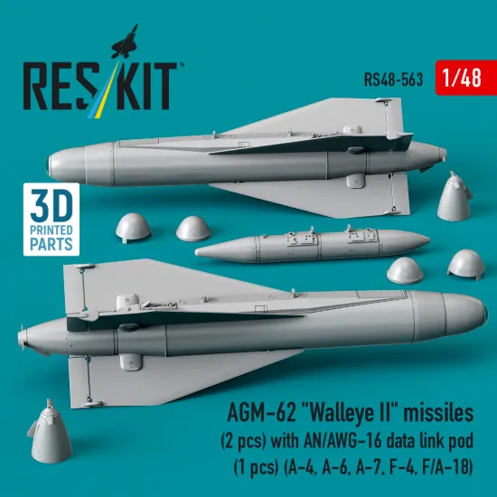 Reskit Rs48-0563 1/48 Agm-62 Walleye Ii Missiles 2 Pcs With An/Awg-16 Data Link Pod 1 Pcs