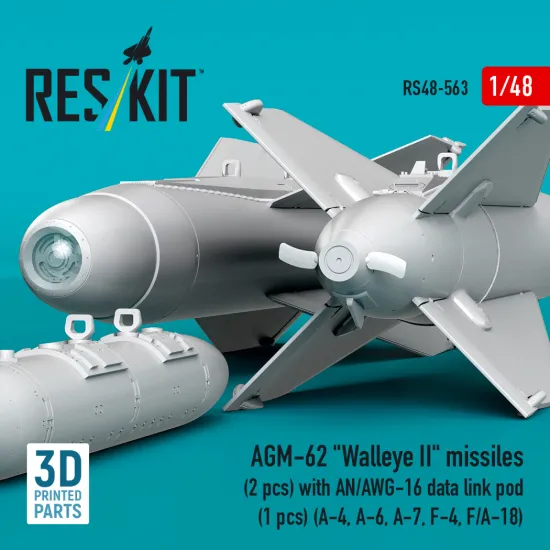 Reskit Rs48-0563 1/48 Agm-62 Walleye Ii Missiles 2 Pcs With An/Awg-16 Data Link Pod 1 Pcs
