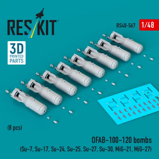 Reskit Rs48-0567 1/48 Ofab-100-120 Bombs 8 Pcs Resin Kit