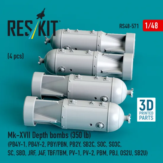 Reskit Rs48-0571 1/48 Mk-xvii Depth Bombs 350 Lb 4 Pcs