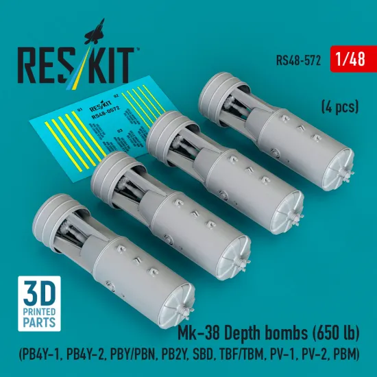 Reskit Rs48-0572 1/48 Mk-38 Depth Bombs 650 Lb 4 Pcs