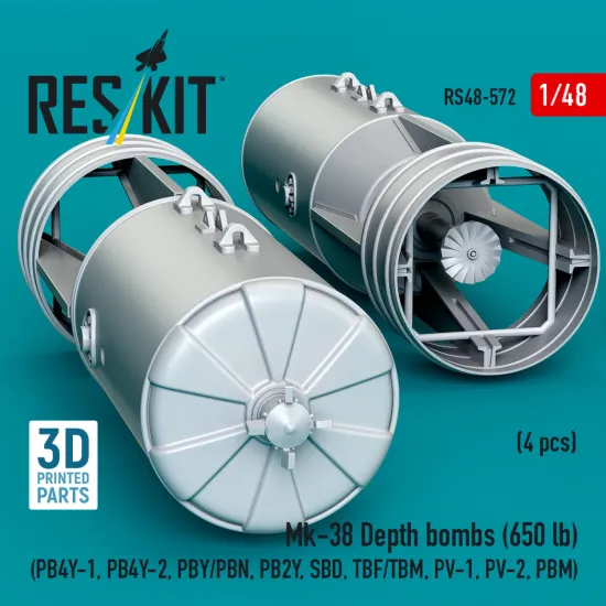 Reskit Rs48-0572 1/48 Mk-38 Depth Bombs 650 Lb 4 Pcs