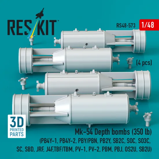 Reskit Rs48-0573 1/48 Mk-54 Depth Bombs 350 Lb 4 Pcs
