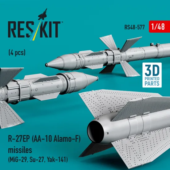 Reskit Rs48-0577 1/48 R-27ep Aa-10 Alamo-f Missiles 4 Pcs
