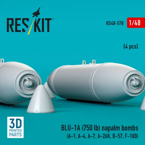 Reskit Rs48-0578 1/48 Blu-1a 750 Lb Napalm Bombs 4 Pcs