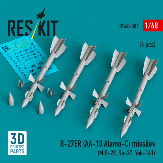 Reskit Rs48-0581 1/48 R-27er Aa-10 Alamo-c Missiles 4 Pcs