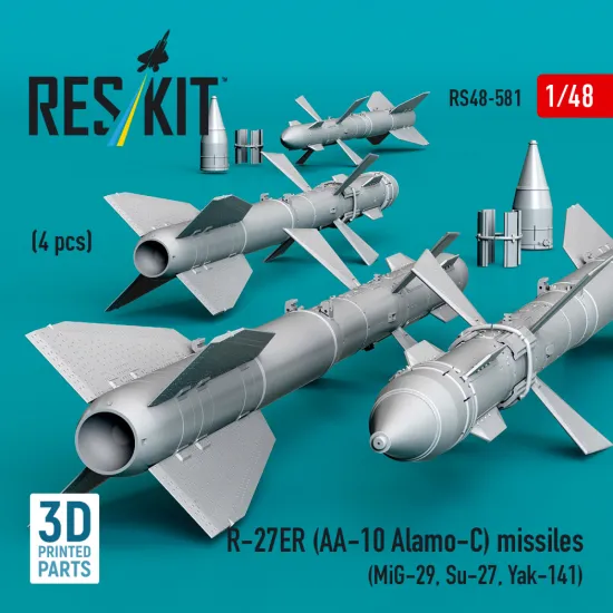 Reskit Rs48-0581 1/48 R-27er Aa-10 Alamo-c Missiles 4 Pcs