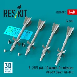 Reskit Rs48-0582 1/48 R-27et Aa-10 Alamo-d Missiles 4 Pcs