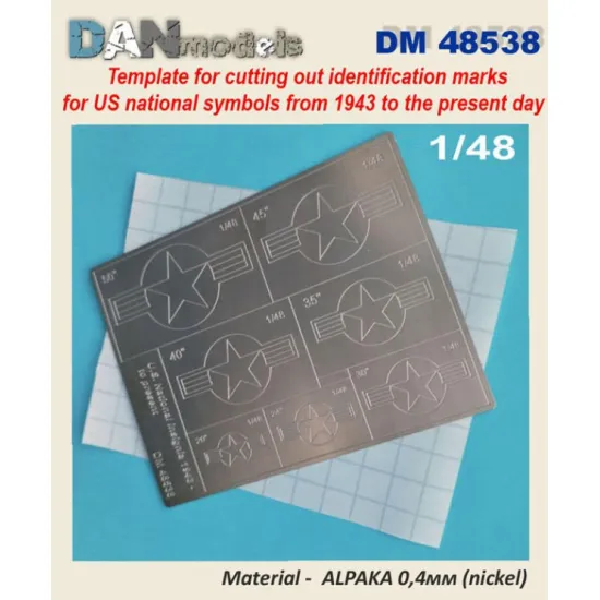 Dan Models 48538 1/48 Template For Cutting Out Identification Marks For Us National Symbols From 1943 To The Present Day Material - Alpaka 0/4mm Nickel