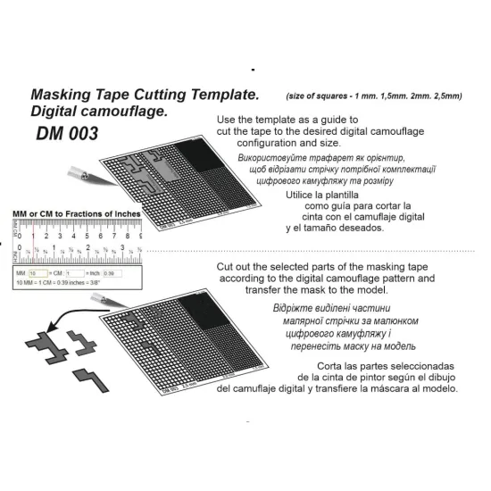 Dan Models N003 Masking Tape Cutting Template Digital Camouflage. All Scales - Size Of Squares - 1mm 1/5mm 2mm 2/5mm Material - Alpaka 0/4mm Nickel