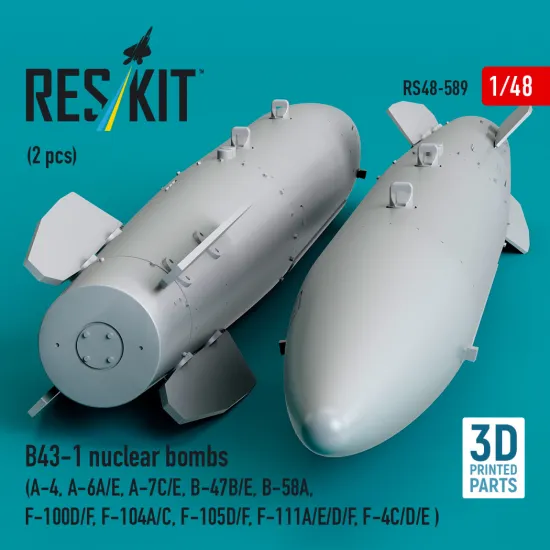 Reskit Rs48-0589 1/48 B43-1 Nuclear Bombs 2 Pcs Resin Kit