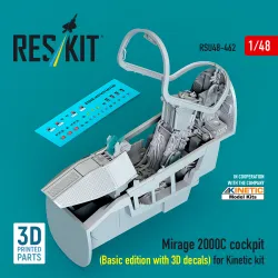 Reskit Rsu48-0462 1/48 Mirage 2000c Cockpit Basic Edition With 3d Decals For Kinetic Kit