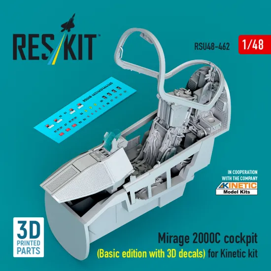 Reskit Rsu48-0462 1/48 Mirage 2000c Cockpit Basic Edition With 3d Decals For Kinetic Kit