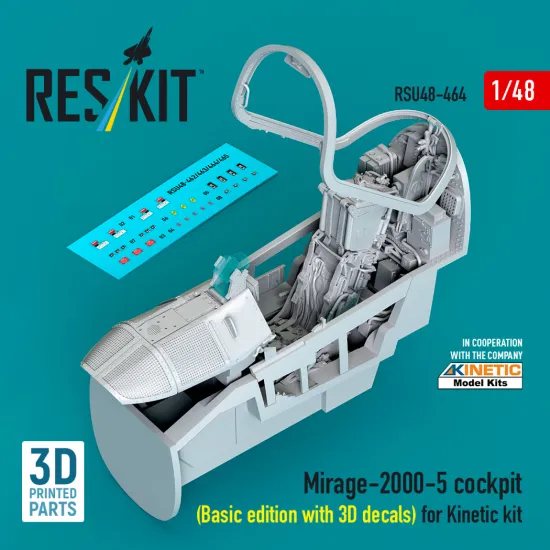 Reskit Rsu48-0464 1/48 Mirage-2000-5 Cockpit Basic Edition With 3d Decals For Kinetic Kit