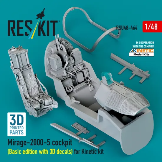 Reskit Rsu48-0464 1/48 Mirage-2000-5 Cockpit Basic Edition With 3d Decals For Kinetic Kit