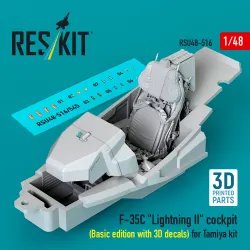 Reskit Rsu48-0516 1/48 F-35c Lightning Ii Cockpit Basic Edition With 3d Decals For Tamiya Kit