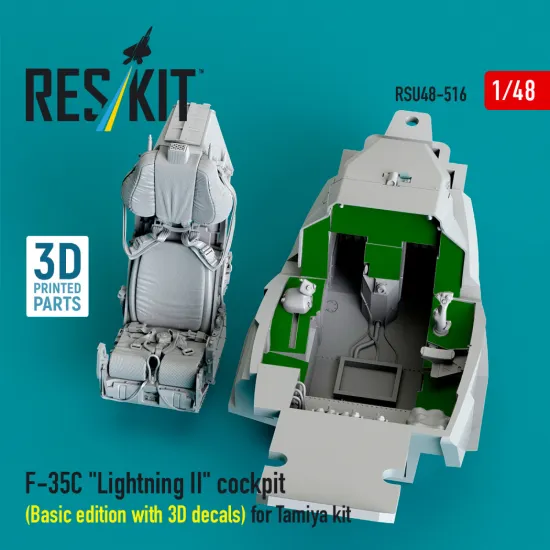 Reskit Rsu48-0516 1/48 F-35c Lightning Ii Cockpit Basic Edition With 3d Decals For Tamiya Kit