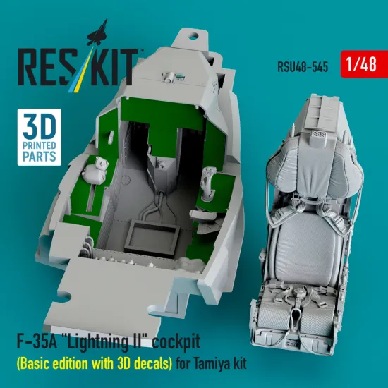 Reskit Rsu48-0545 1/48 F-35a Lightning Ii Cockpit Basic Edition With 3d Decals For Tamiya Kit