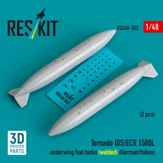 Reskit Rsu48-0552 Tornado IDS/ECR 1500L underwing fuel tanks (welded) (German AF / Italian AF) (2 pcs) (3D Printed) (1/48)