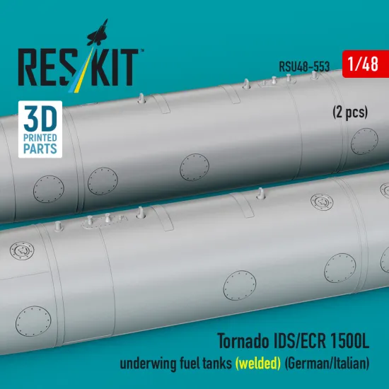 Reskit Rsu48-0552 Tornado IDS/ECR 1500L underwing fuel tanks (welded) (German AF / Italian AF) (2 pcs) (3D Printed) (1/48)