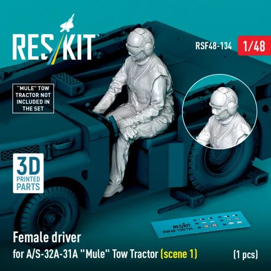 Reskit Rsf48-0134 1/48 Female Driver For A/S-32a-31a Mule Tow Tractor Scene 2 1 Pcs