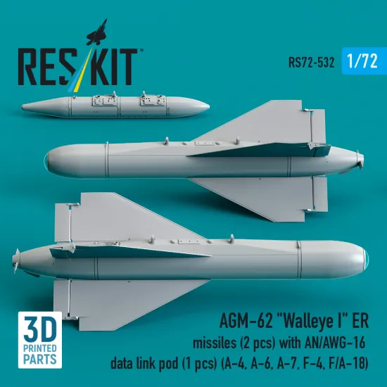 Reskit Rs72-0532 1/72 Agm-62 Walleye I Er Missiles 2 Pcs With An/Awg-16 Data Link Pod 1 Pcs