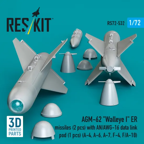 Reskit Rs72-0532 1/72 Agm-62 Walleye I Er Missiles 2 Pcs With An/Awg-16 Data Link Pod 1 Pcs