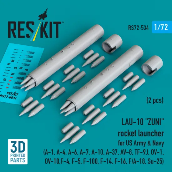 Reskit Rs72-0534 1/72 Lau-10 Zuni Rocket Launcher For Us Army And Navy 2 Pcs