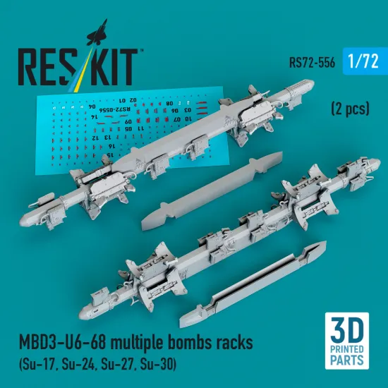 Reskit Rs72-0556 1/72 Mbd3-u6-68 Multiple Bombs Racks 2 Pcs Su-17, Su-24, Su-27, Su-30 3d Printed