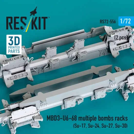 Reskit Rs72-0556 1/72 Mbd3-u6-68 Multiple Bombs Racks 2 Pcs Su-17, Su-24, Su-27, Su-30 3d Printed