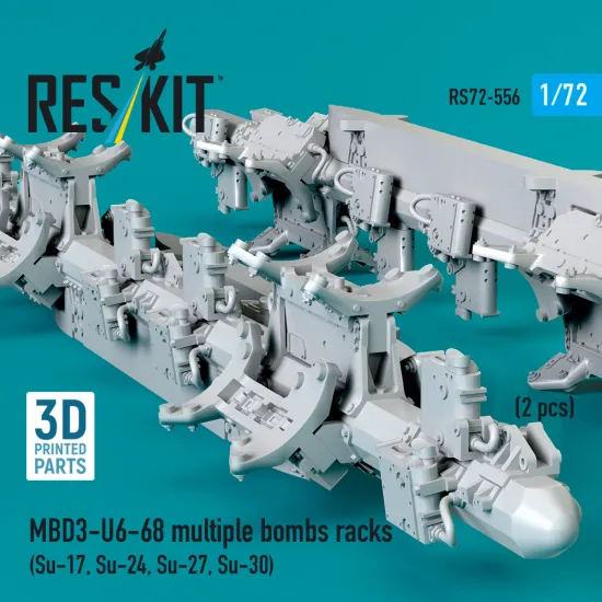 Reskit Rs72-0556 1/72 Mbd3-u6-68 Multiple Bombs Racks 2 Pcs Su-17, Su-24, Su-27, Su-30 3d Printed
