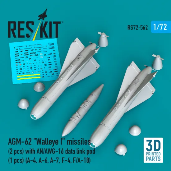 Reskit Rs72-0562 1/72 Agm-62 Walleye I Missiles 2 Pcs With An/Awg-16 Data Link Pod 1 Pcs