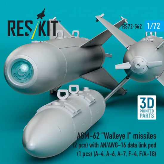 Reskit Rs72-0562 1/72 Agm-62 Walleye I Missiles 2 Pcs With An/Awg-16 Data Link Pod 1 Pcs