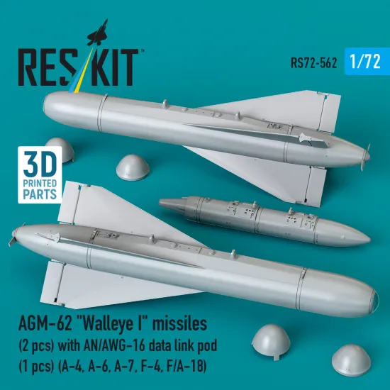 Reskit Rs72-0562 1/72 Agm-62 Walleye I Missiles 2 Pcs With An/Awg-16 Data Link Pod 1 Pcs