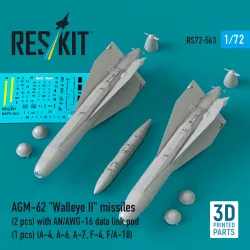 Reskit Rs72-0563 1/72 Agm-62 Walleye Ii Missiles 2 Pcs With An/Awg-16 Data Link Pod 1 Pcs