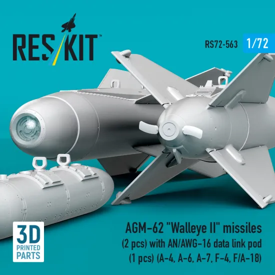 Reskit Rs72-0563 1/72 Agm-62 Walleye Ii Missiles 2 Pcs With An/Awg-16 Data Link Pod 1 Pcs