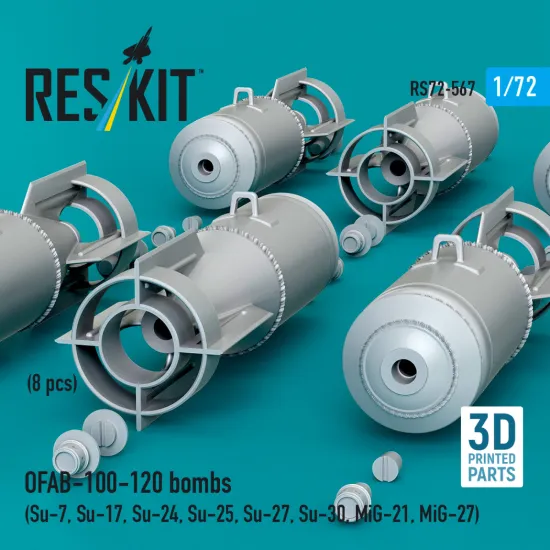 Reskit Rs72-0567 1/72 Ofab-100-120 Bombs 8 Pcs Resin Kit