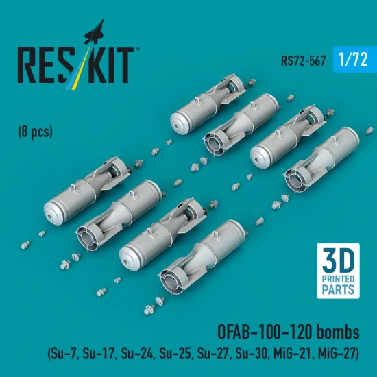 Reskit Rs72-0567 1/72 Ofab-100-120 Bombs 8 Pcs Resin Kit