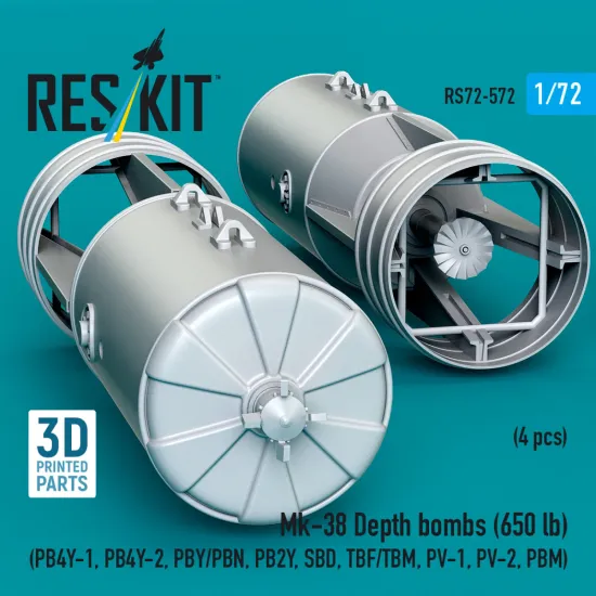 Reskit Rs72-0572 1/72 Mk-38 Depth Bombs 650 Lb 4 Pcs Resin Kit