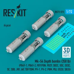 Reskit Rs72-0573 1/72 Mk-54 Depth Bombs 350 Lb 4 Pcs Resin Kit