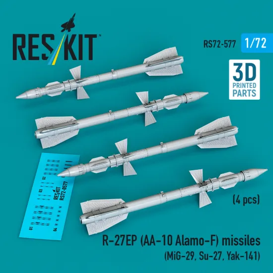 Reskit Rs72-0577 1/72 R-27ep Aa-10 Alamo-f Missiles 4 Pcs Resin Kit