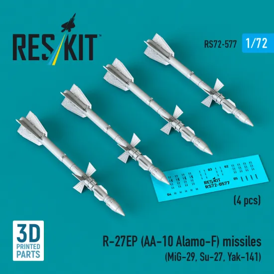 Reskit Rs72-0577 1/72 R-27ep Aa-10 Alamo-f Missiles 4 Pcs Resin Kit