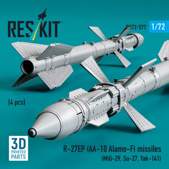 Reskit Rs72-0577 1/72 R-27ep Aa-10 Alamo-f Missiles 4 Pcs Resin Kit