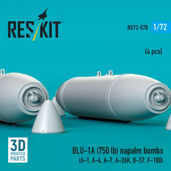 Reskit Rs72-0578 1/72 Blu-1a 750 Lb Napalm Bombs 4 Pcs Resin Kit
